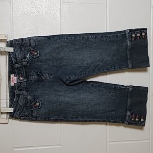 Candies Stretch Denim Capri Jeans Pink Stitching Rhinestone Buttons & Accents 12